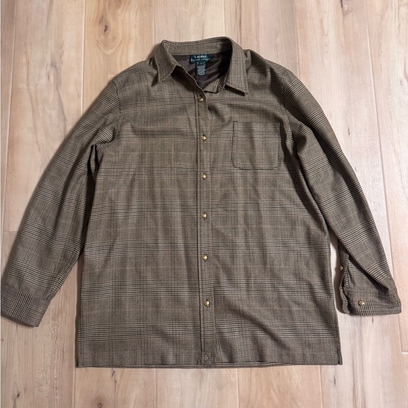 Ralph Lauren Wool Cashmere Suede Houndstooth Button-Up Size Large
